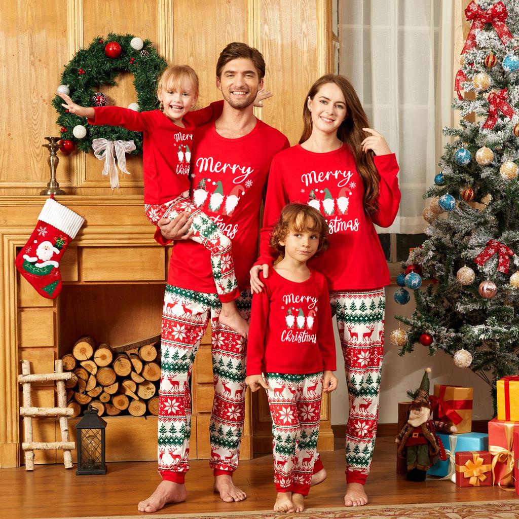 2025 European and American Ebay New Christmas Reindeer Print Family Matching Cotton Casual Pajamas Set Loungewear
