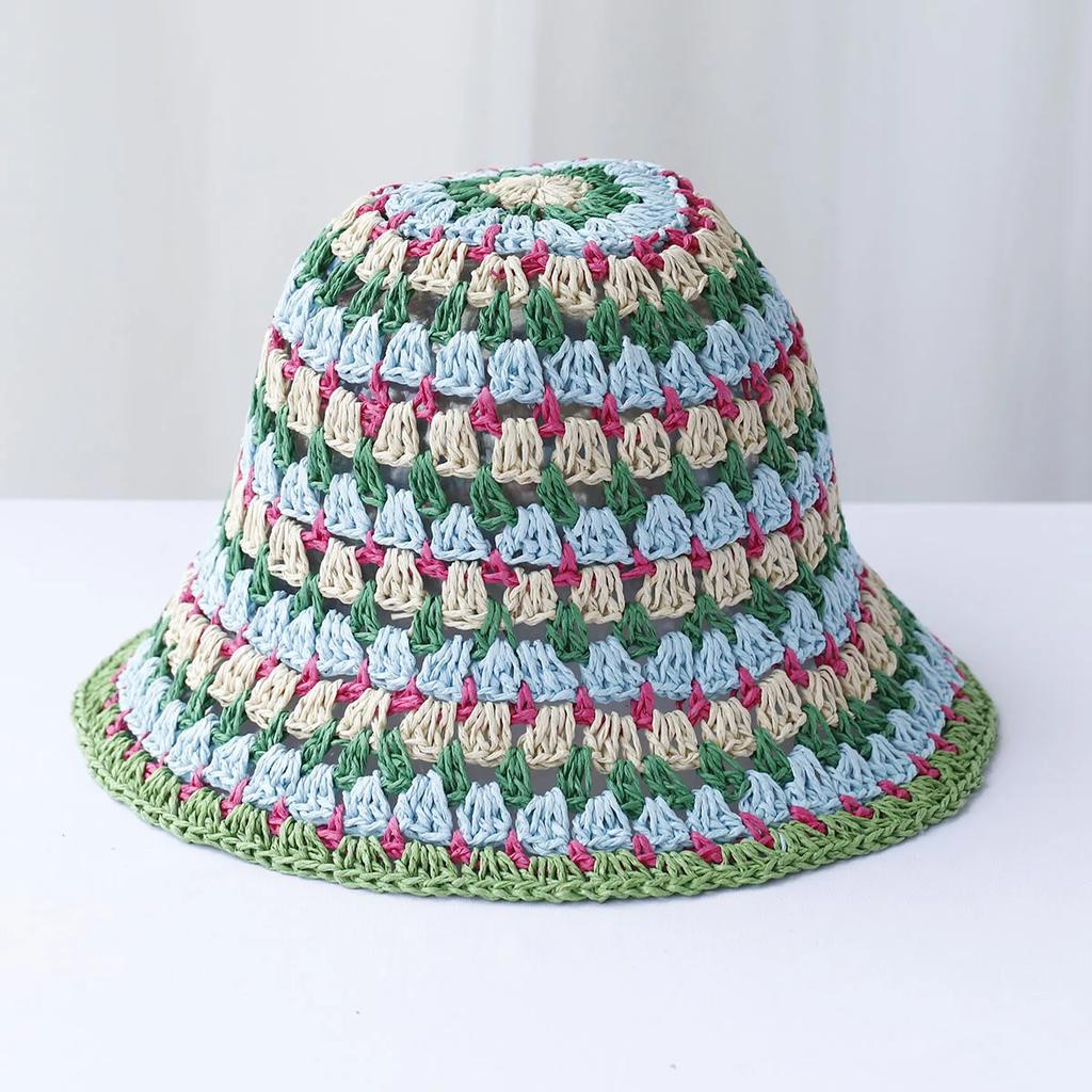 2025 New Fashion Style Bucket Hat Multicolor Foldable Sun Crochet Hat For Beach, Travel And Vacation Handmade Straw Hat