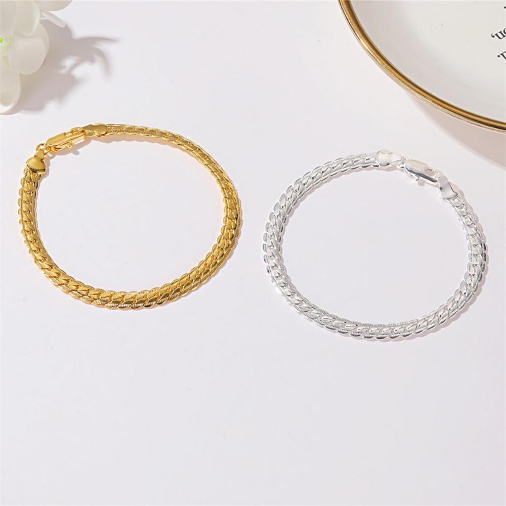Classic Herringbone Chain Bracelet Gold Tone Flat Snake Chain Bracelet for Women Elegant Daily Wear Jewelry