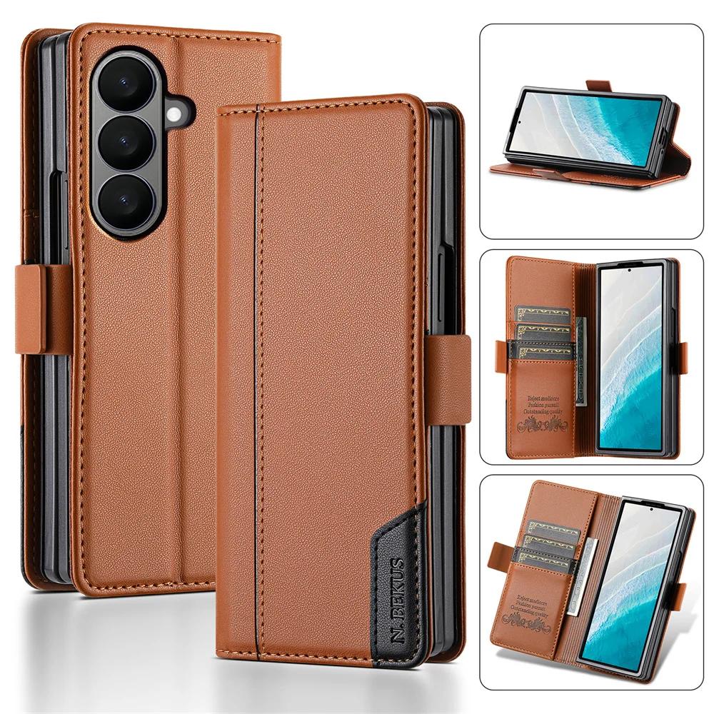 Luxury Leather RFID Wallet Cards Solt Phone Case for Samsung Galaxy Z Fold 7 6 5 4 3 Fold6 Fold7 Flip Magnetic Protective Cover