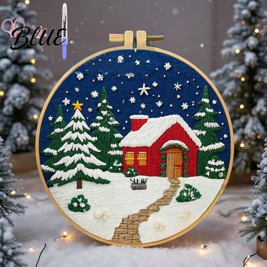 Handmade Christmas Embroidery Set with Santa Claus Landscape Starter Kit Winter Adult Craft Pattern Threads