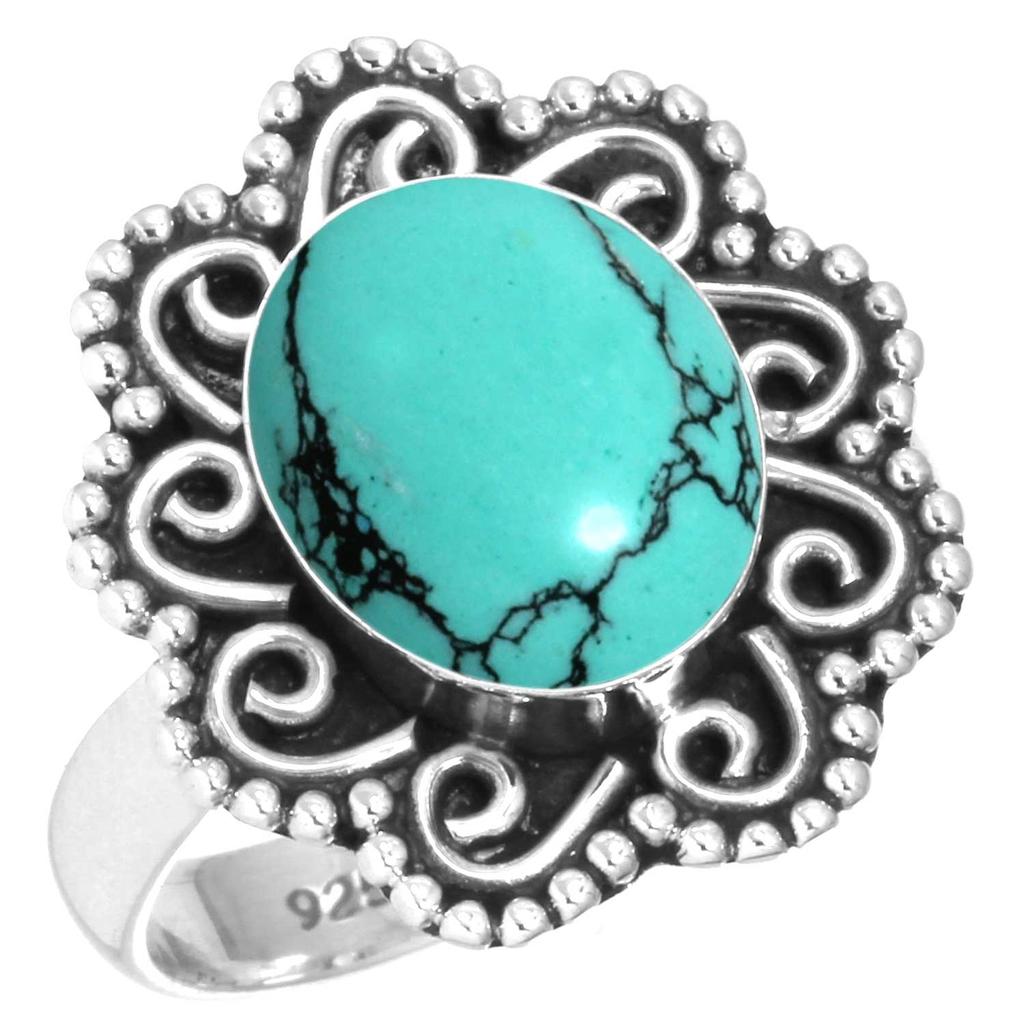 925 Sterling Silver Ring Women Gemstone Handmade Jewelry Engagement Gift Blue Green Purple Copper Turquoise Pearl Lapis Mother Of Pearl Boho