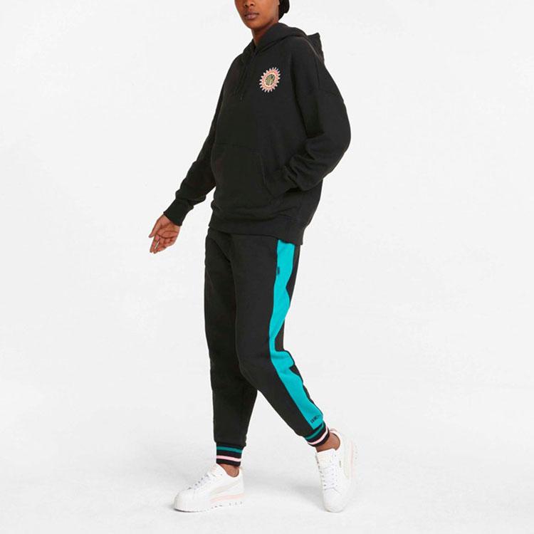 Puma Downtown Logo Print Vintage Casual Hoodie Women Hoodies Black 535388-01