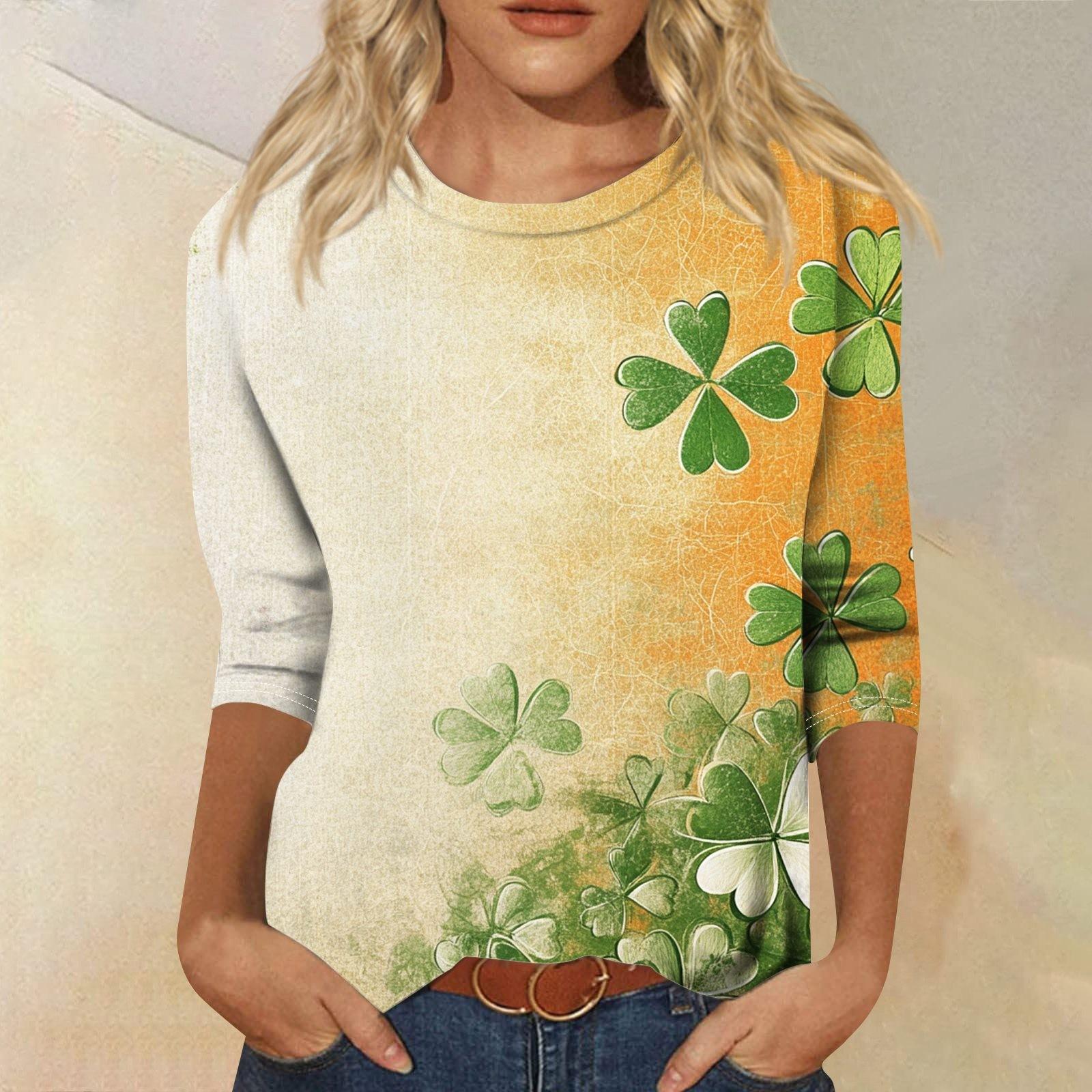 

Футболка женская с рукавом 3/4, повседневная, St. Футболка с принтом ко Дню Святого Патрика, джемпер с круглым вырезом XXXXL шафрановый