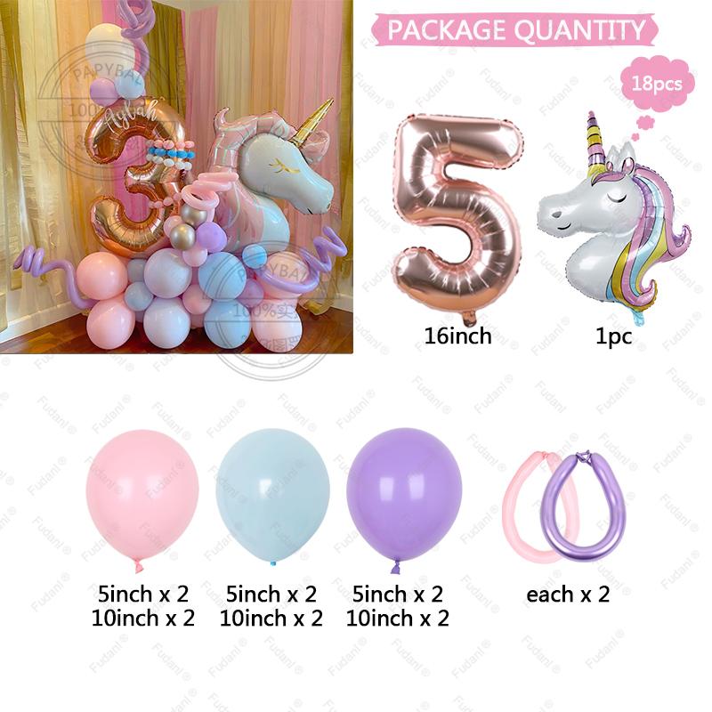 18Pcs Rainbow Unicorn Birthday Decoration Balloons Set Girl Pink Latex Balloon Birthday Supplies Baby Shower Air Globos