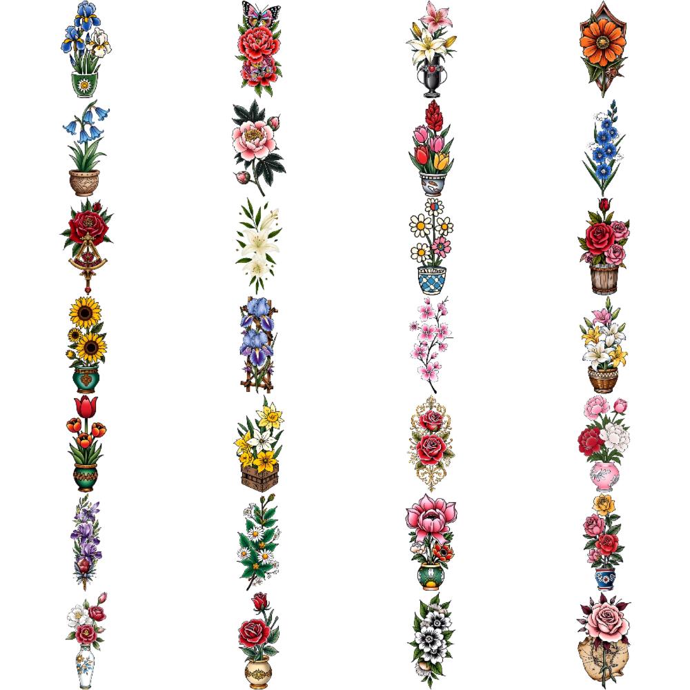 28pcs Temporary Tattoo Waterproof Long-lasting Body Stickers Sunflowers Lilies Daisies For Adults Women Chest