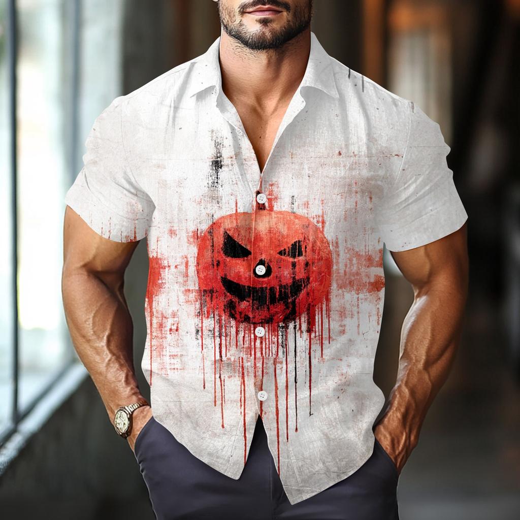 Men's Fashion Casual Loose Halloween Printed Short Sleeve Shirt