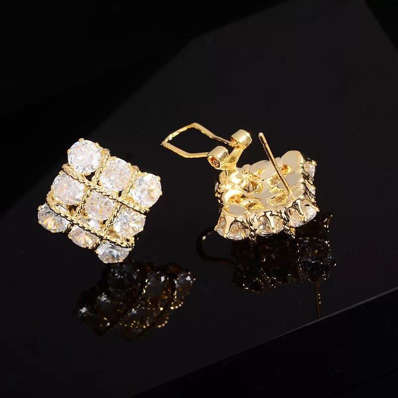 Sparkling Square Zirconia Flower Luxury Earring For Women Party Jewelry Accessories Gifts