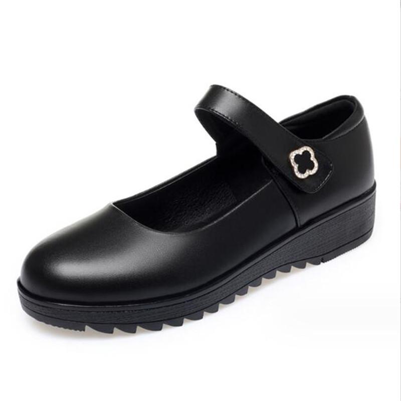Fashion Women's Wedge Shoes Women Ankle Strap Casual Flat Shoes Woman Work Office Pumps Comfort Genuine Leather Shallow Mouth Mom Shoes