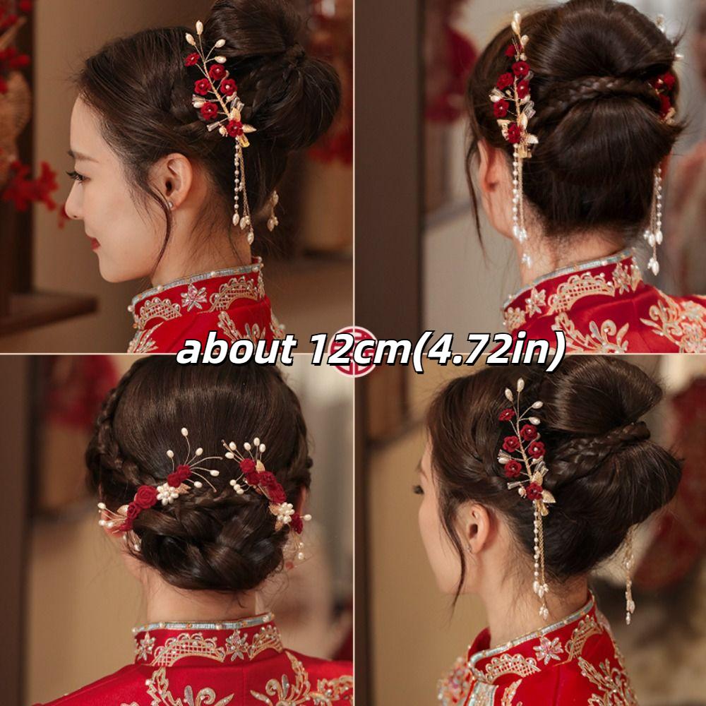 Red Bridal Headwear Pearl Wedding Hair Jewelry Exquisite Bride Tiara  Women