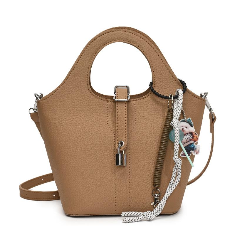 Spring New Temperament Simple Lychee Pattern Texture Portable Bucket Bag Women Commute To Work Casual Versatile Messenger Bag