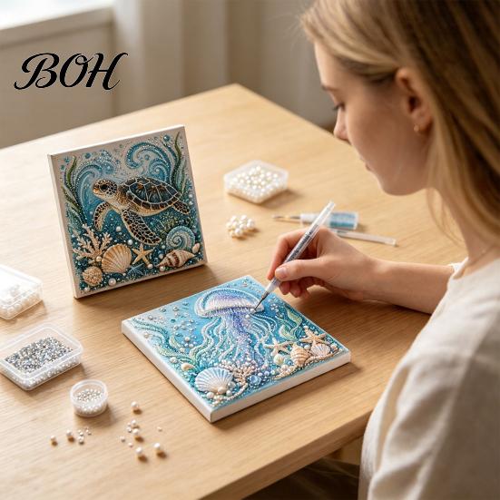 Warstwowe 3D Muszelki Rzemiosło Żółw Morski Ośmiornica DIY Zestaw do Malowania Perełkami, Motyw Oceaniczny Diamond Art Zestaw Projektów Anty-stresowych dla Dorosłych Początkujących,