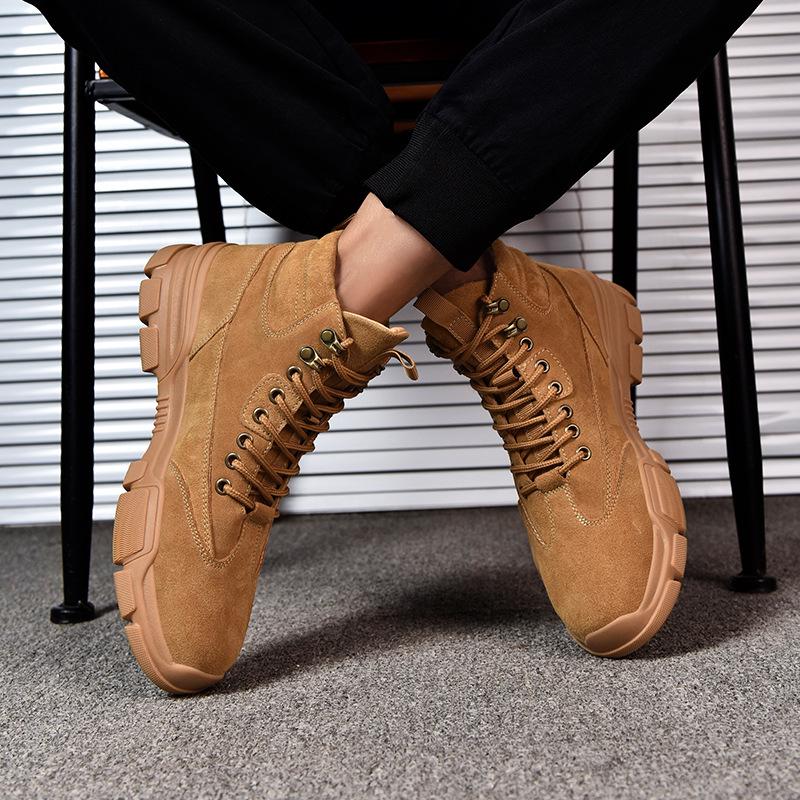 Fashion Men's Autumn Winter Hight-Top Cotton-Padded Shoes Velvet Warm Durable Haed-wearing Shock Absorption Lace Up Shoes