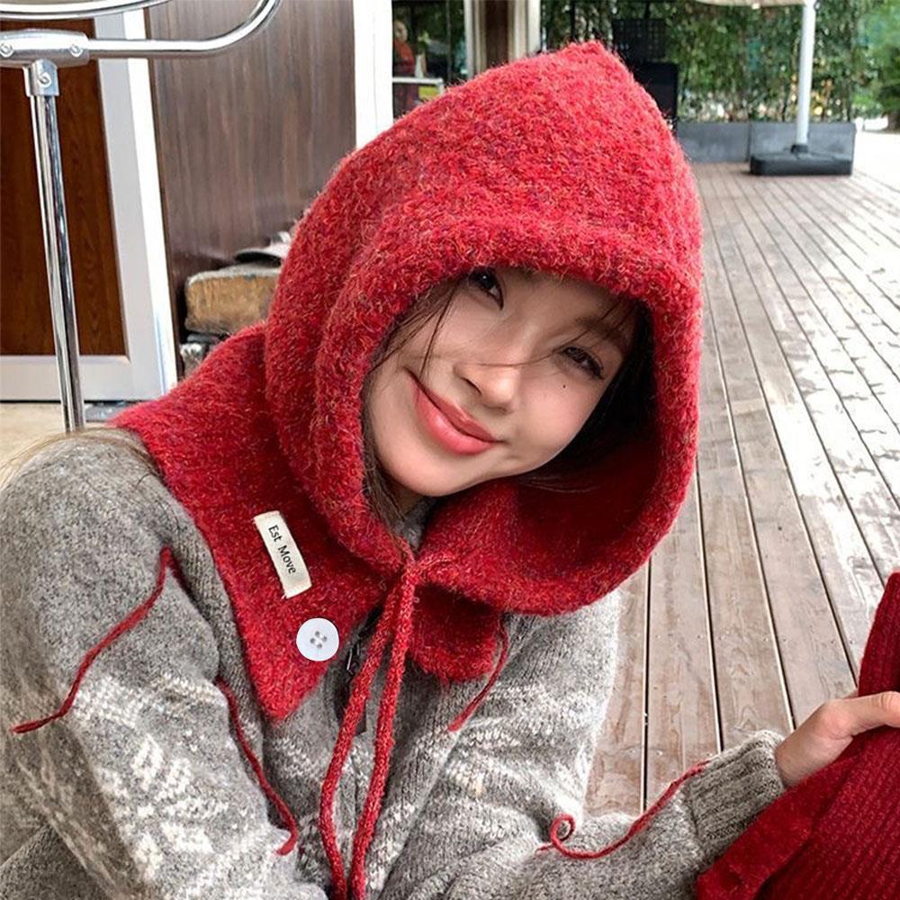 Korean Style Knitted Beanie Hat For Women Adjustable Bow Tie Lazy Style Winter Warm Soft Balaclava Hat Outddoor Windproof Bonnet