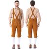 Men's German Bavarian Oktoberfest Costume Set Long Sleeve Plaid Shirt with Suspenders Pants, 2-Piece Outfit
