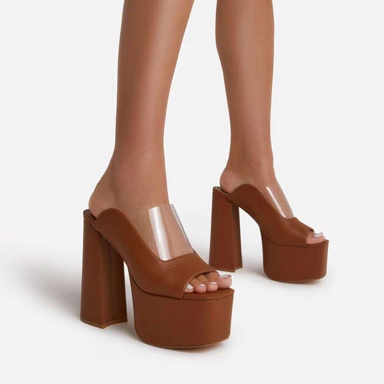 Sandal Wanita Hak Tinggi Super Lace Clogs Chunky Sepatu Platform Pump Sandal Flip Flop Wanita Sandal Sexy Sandalias Mujer