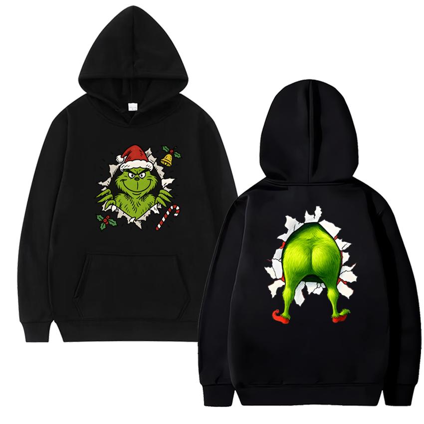 Funny Humor Grinch Christmas Hoodie Unisex Holiday Cute Green Movie Print Pullover 2025 Men Women Fleece Long Sleeve Sweatshirt