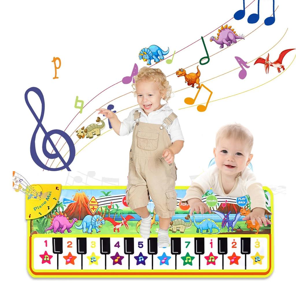 110x36cm Musical Piano Mat Toddle Mat Musical Carpet Toddlers Keyboard with 8 Dinosaur Sounds Baby Mat Educational Toys for Kids