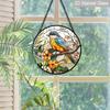 2D Flat Stained Glass Bird Window Decoration, 7.87inches Blue Bird Pink Flower Design Colored Glass Plate with Chain, Charming Spring Summer Sun