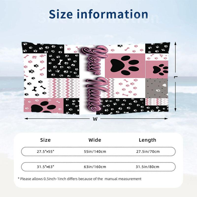 Dog Theme Beach Towel Personalized Custom Name & Text Soft Quick Dry Beach Towel for Swimming Travel