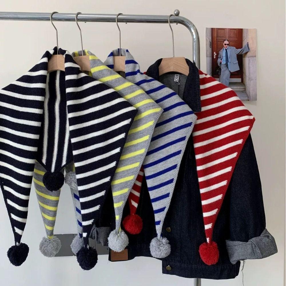 Thicken Triangular Knitted Shawl Long Stripe Scarf Retro Wool Scarf  Autumn Winter
