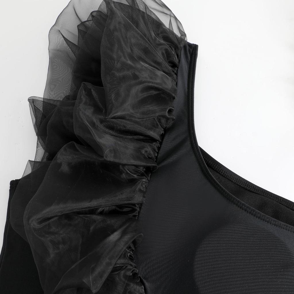 2025 Bestseller: Women's One-Shoulder Ruffle One-Piece Swimsuit with Skirt Set