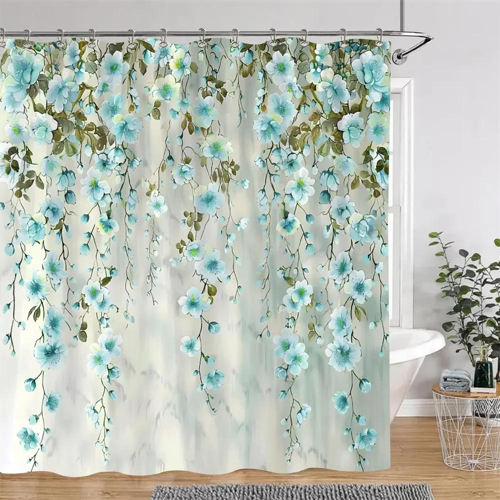 

Watercolour Floral Print Shower Curtain Gorgeous Floral Rustic Flower Polyester Fabric Shower Curtains Bathroom Decor with Hooks W90XH180cm