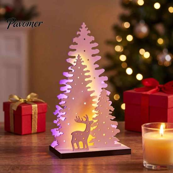 Warm Atmosphere Room Decor LED Wooden Christmas Tree Tabletop Decor, Glowing Hollow Light Up Seasonal Home Interior Accents Ornaments for Holiday