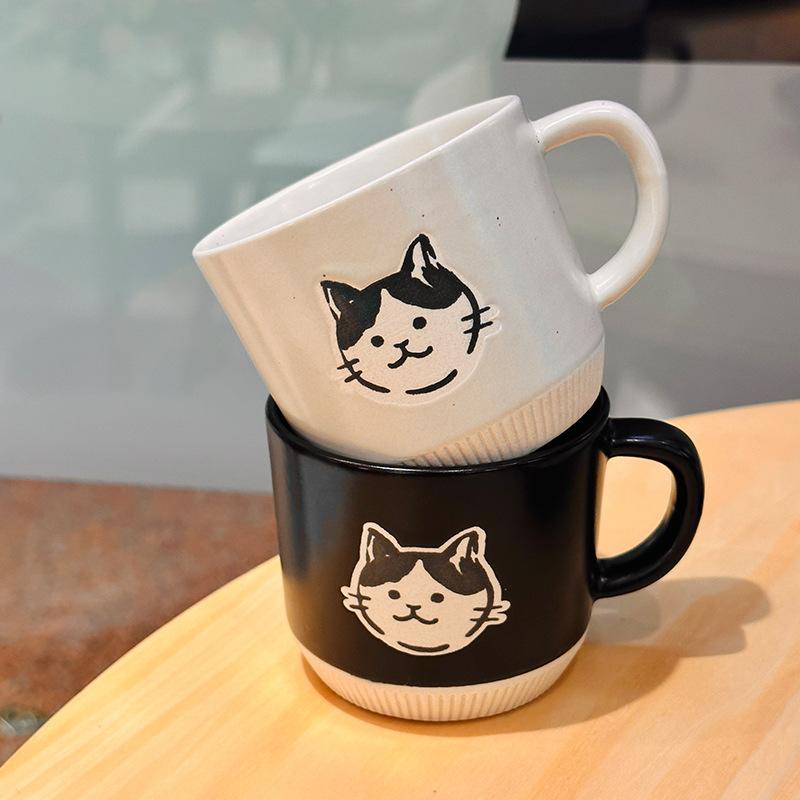 Retro Rough Earthenware Mugs Hand Painted Kitten Ceramic Cups  Office Coffee Cups Household Water Cups As Souvenirs