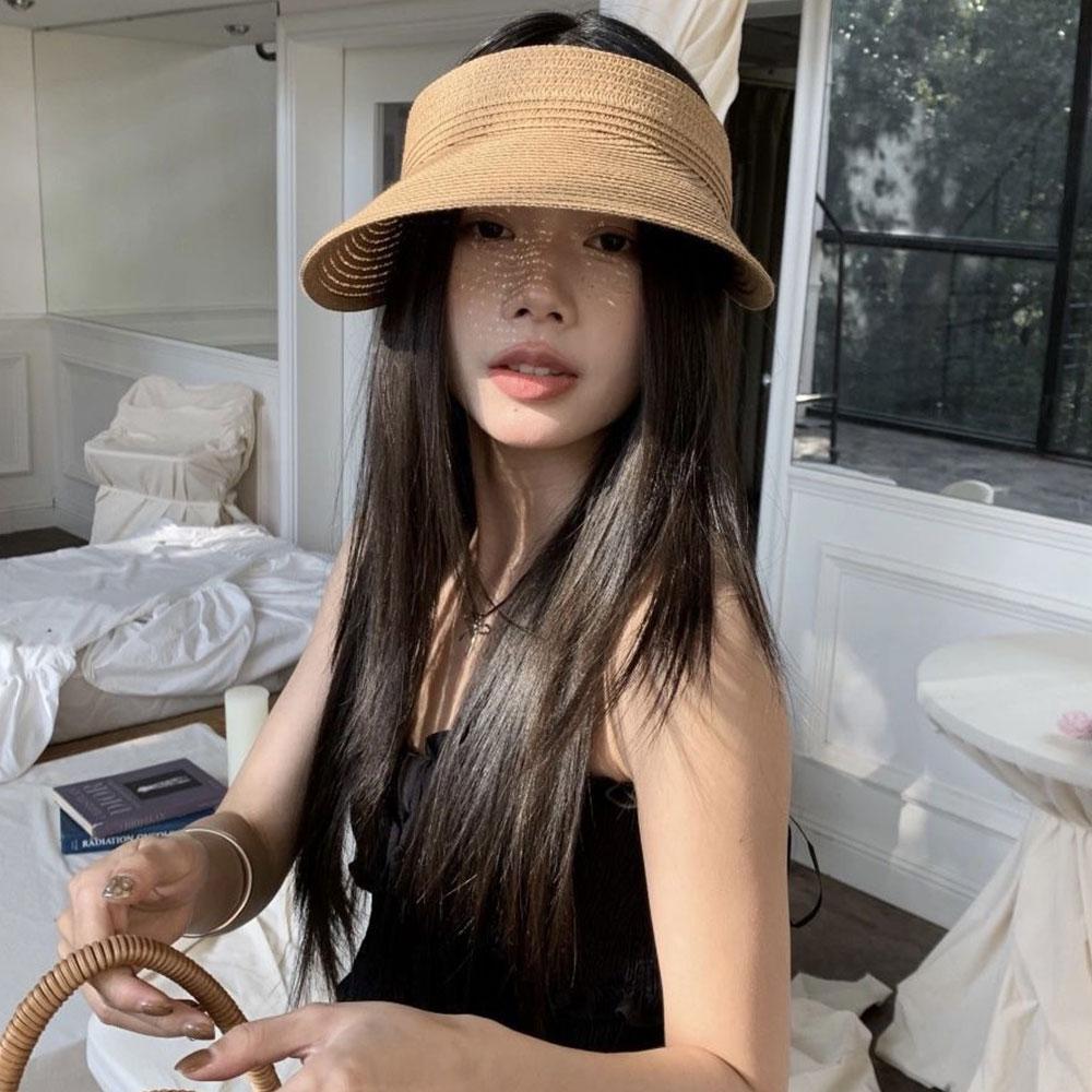 New Women Straw Wide Brim Sun Hat Summer Breathable Uv Protection Beach Straw Cap Outdoor Travel Sun Hat Korean Style Visor Hat