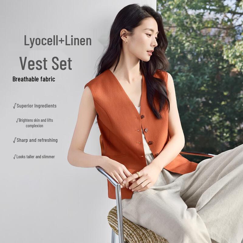IHIMI Women s Lyocell Linen Vest & Wide-Leg Pants Set One Size