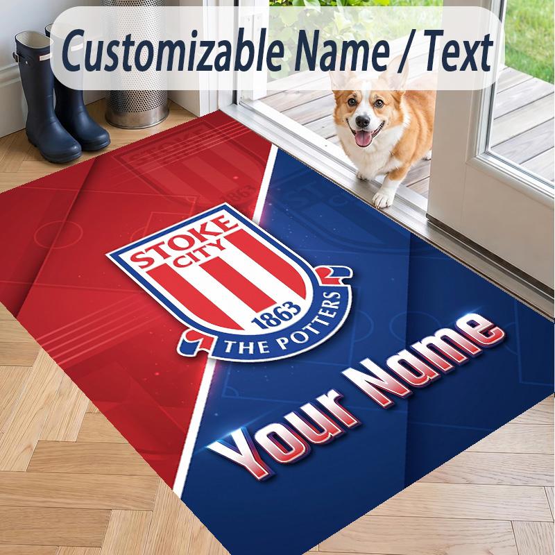 Custom Text Printed Rug Stoke City FC Non Slip Floor Carpet For Home Room Decor