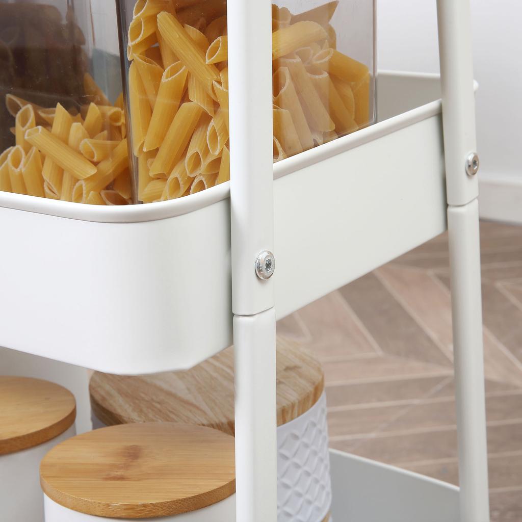 Serving Cart with 3 Tiers Kitchen Cart with Wheels Handle Kitchen Shelf with Basket and Lid Rolling Cart Utility Cart for Kitchen Office Bathroom