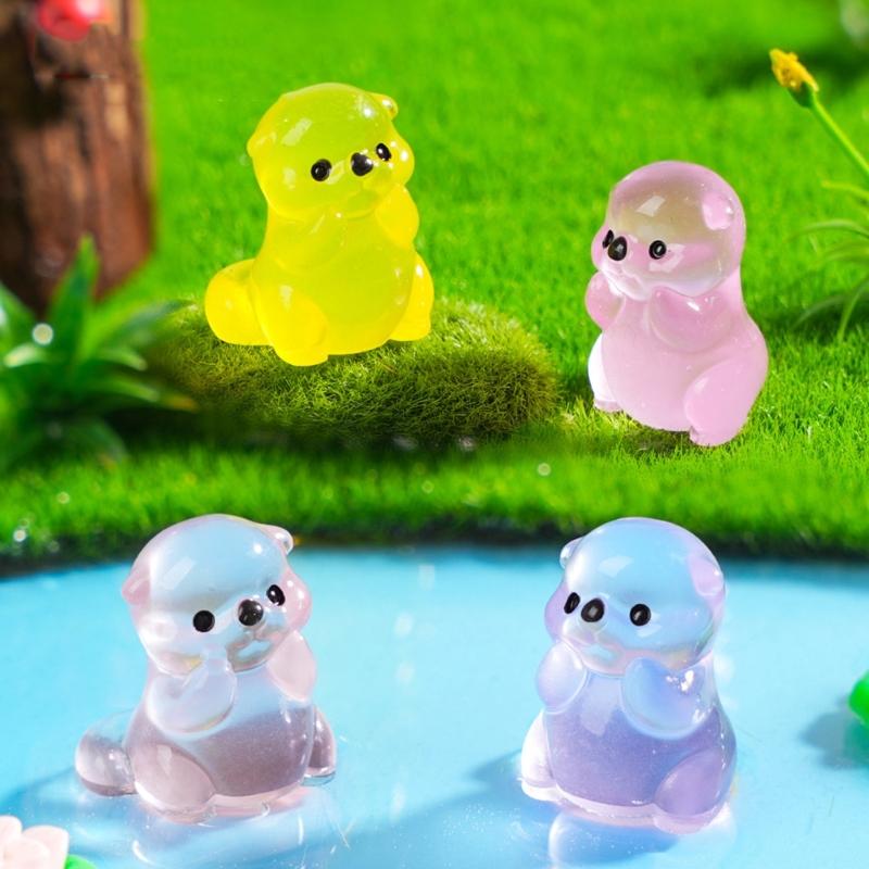 Leuchtet im Dunkeln Niedliche Otter-Figur Miniatur Harz Heimdeko Geschenk für Schlafzimmer Büro Tischplatte Gartenlandschaft