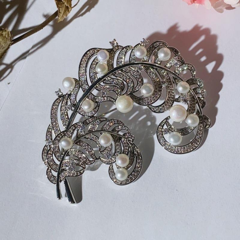 Natural Pearl Feather Brooch
