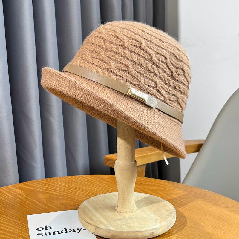 

Hat Style Versatile Warm And Sweet Solid Knitted Elegant Fisherman Hatscaps Mocha