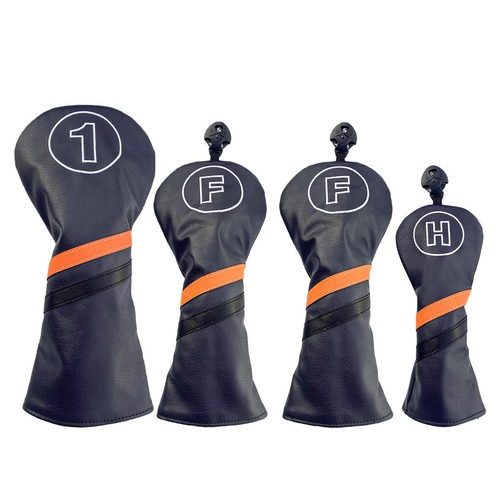 Waterproof Golf Headcovers for Utility and Fairway Woods 440cc Single Solid Dark 1 (460cc, Drivers), Set, (Orange Line) (White, FW)