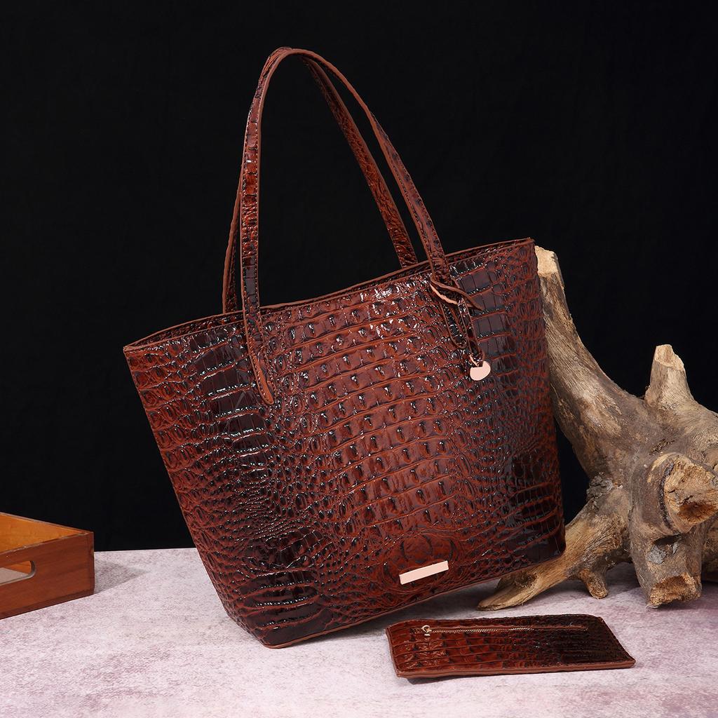 New European and American Handheld Tote Mother Retro Women's Bag with Multi Color Brahmin Crocodile Pattern