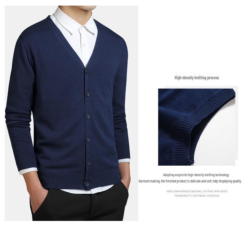 Men's Solid Color Knit V-Neck Cardigan Sweater - Spring/Autumn Business Outerwear