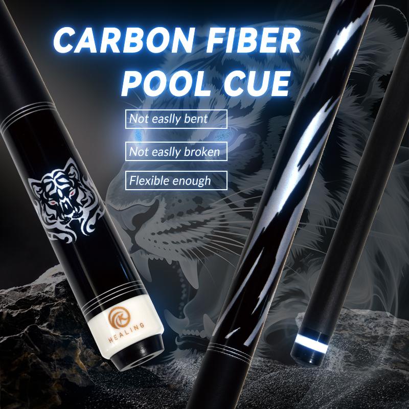 OKHEALING Karbonfaser Billard Queue Schwarze Technologie Billard Queue Sticks 11,8mm Spitze Radial Pin Verbindung 147cm/58Zoll Länge 19~20oz Gewicht, Weißer Tiger