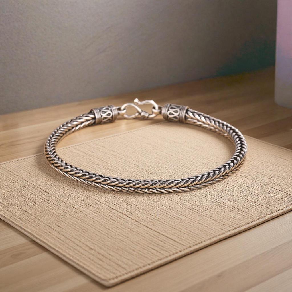 Men's Trendy 925 Sterling Silver Woven Bracelet - European Style Luxury Jewelry