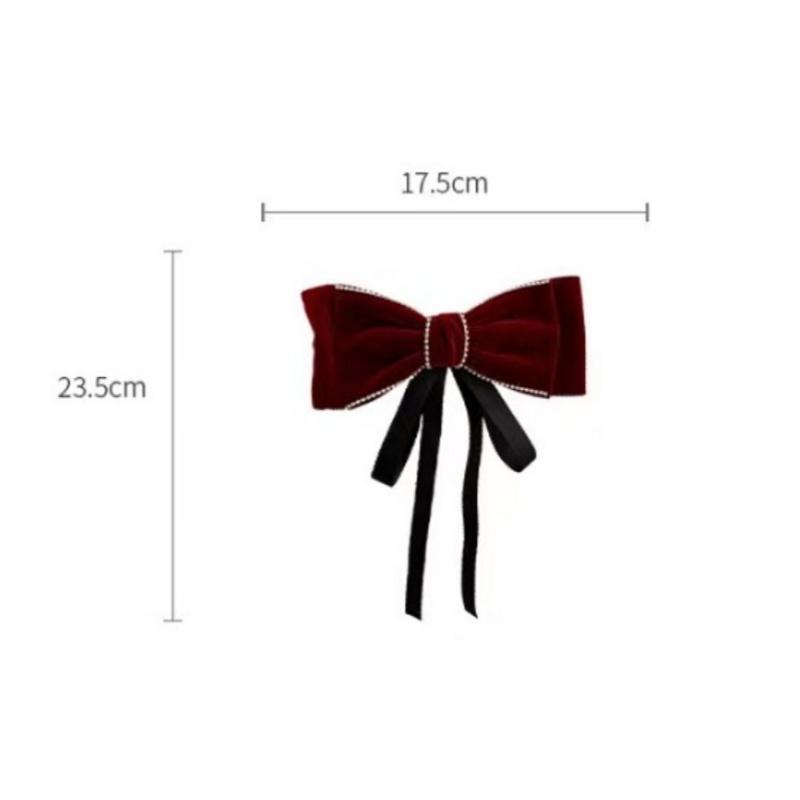 Fashion Retro Rhinestone Velvet Bow Ribbon Hairpin For Woman Temperament Back Of The Head Hair Clips New Year Hair Accessories