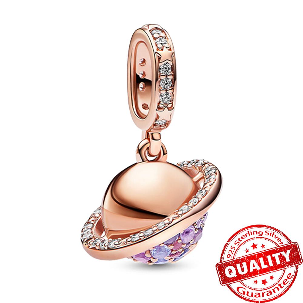 Luxury Copper Rose Gold Love Heart Crown Dangle Charm Fit Original Bracelet Eiffel Tower Charms For Women Necklace Jewelry