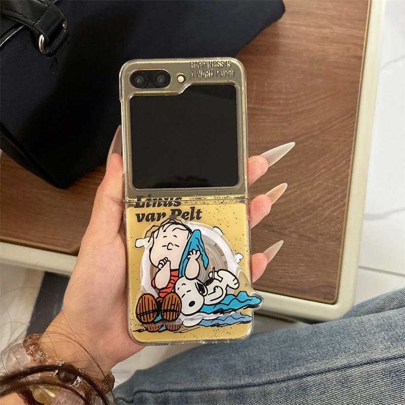 Cute Snoopy family Charlie Folding flip Fold Magsafe Wireless Charge Case For Motorola moto razr 40 50 Ultra 3D Magnetic Holder