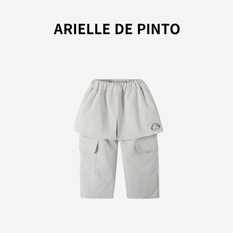 French Arielle De Pinto Girls  Pants Autumn Fashionable Cartoon Print Skirt Pants Casual and Comfortable Beige Gray 100