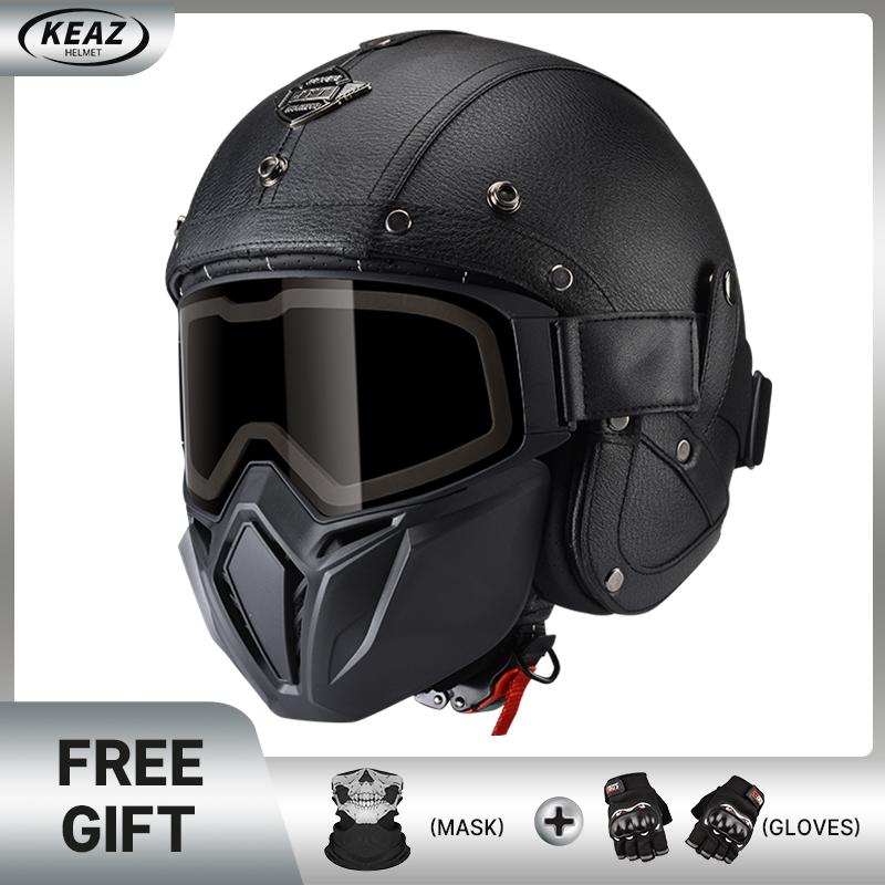Brown Vintage Open Face Helmet Keaz Comfort Fit Liner Classic Look with Great Ventilation Sun Protection No Fogging