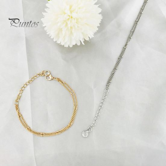 Brățară cu lanț de mărgele cu strat dublu elegant, cu incrustație de strasuri, lanț de extensie reglabil, brățară metalică pentru femei