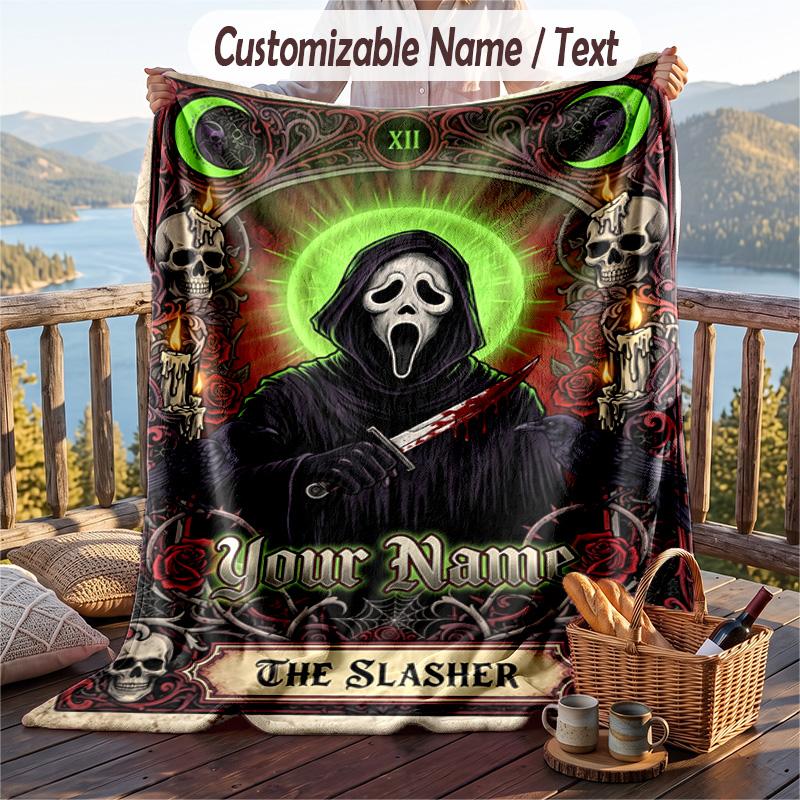 Custom Text Flannel Throw Blanket, Lightweight Cozy Bed Sofa BlanketScream Ghostface