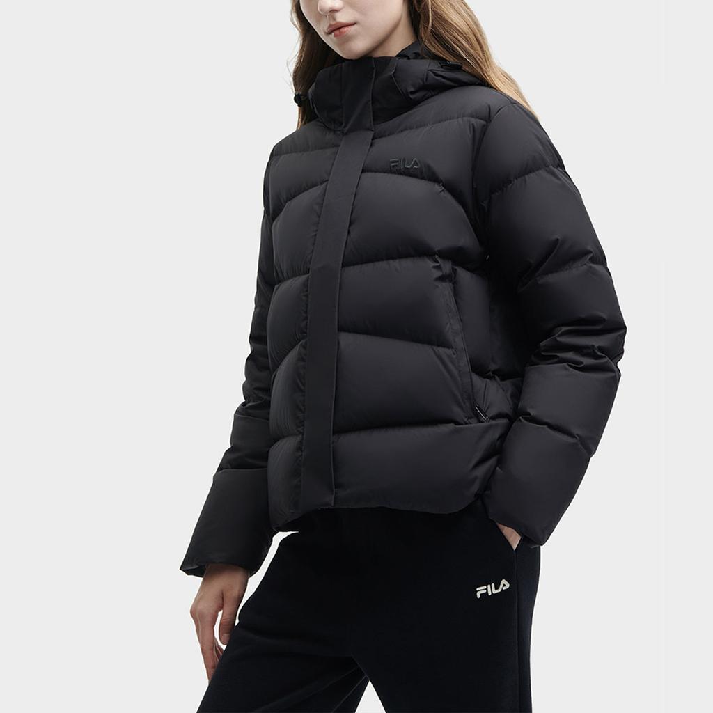 Fila Solid Color Hooded Casual Down Jacket Women Outerwear Black F11W348916FBK