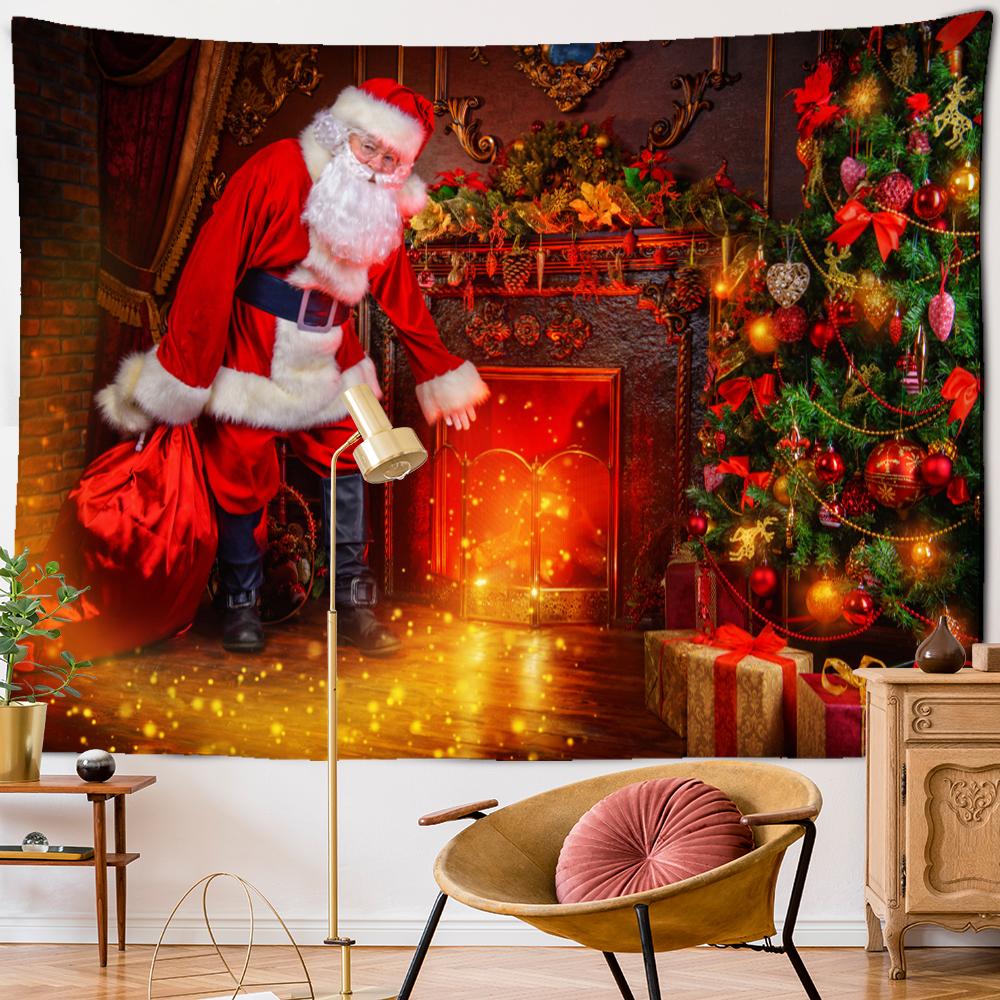 Christmas Tree Fireplace Tapestry Wall Hanging Witchcraft Psychedelic Gift Socks New Year Room Hippie Home Decor